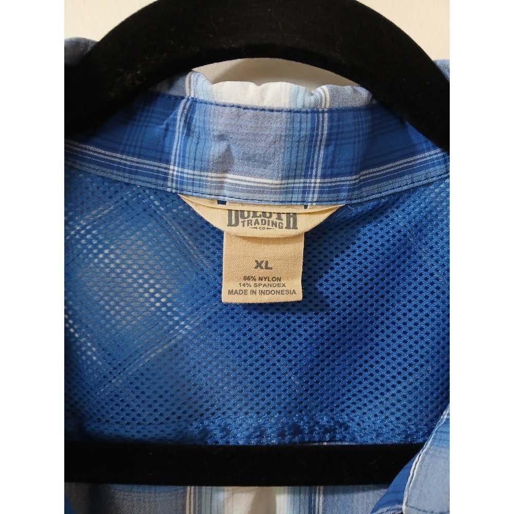 Duluth Trading Co Plaid Long Sleeve Shirt Women's XL Blue Gray Roll Tab Zippers - Picture 2 of 6